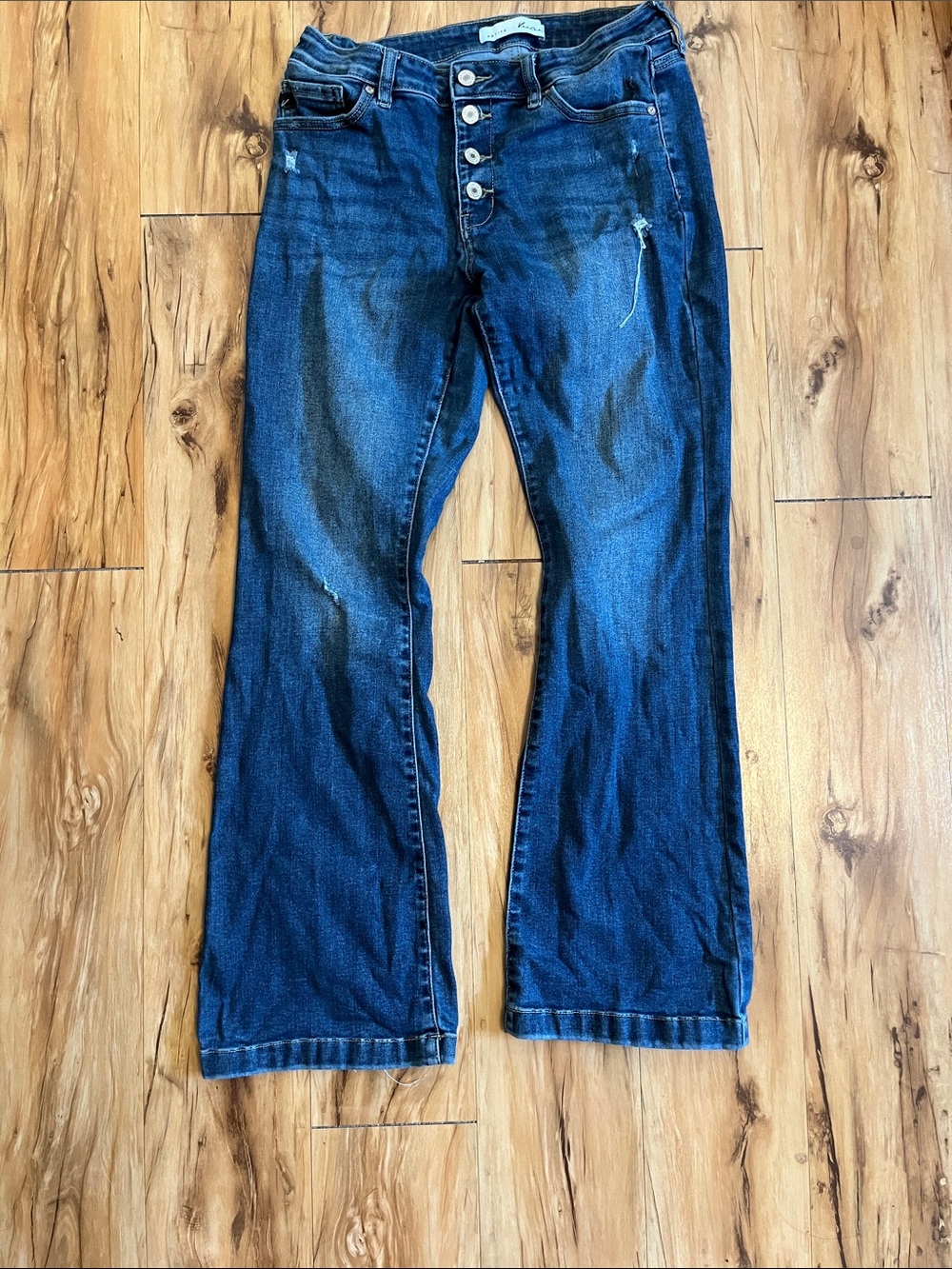 KanCan Dark Blue Petite Denim Jeans with Contrast Stitching